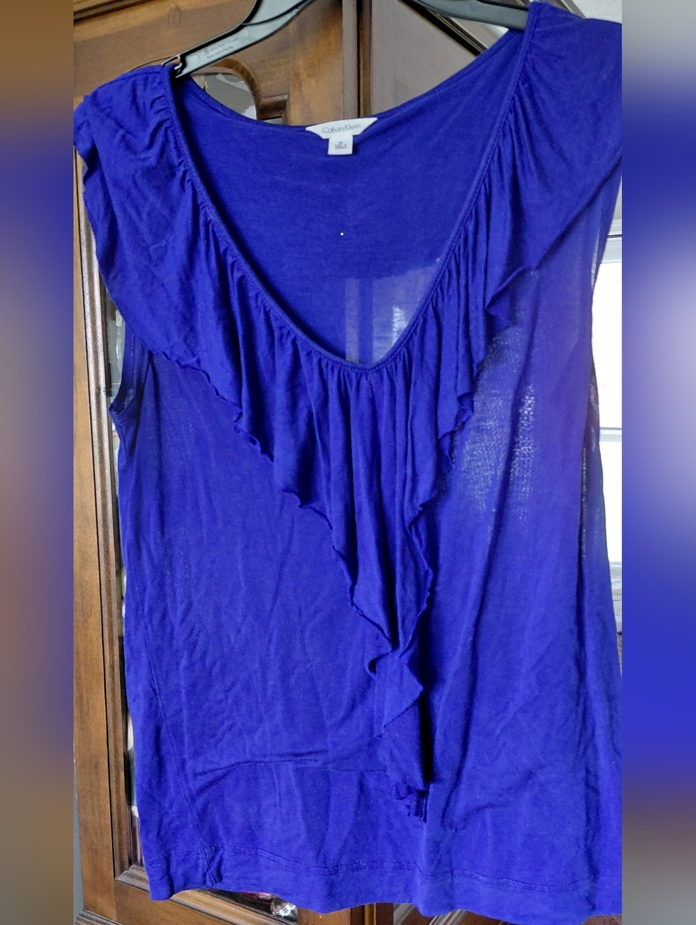 Calvin Klein Women's Deep Blue Ruffle V-Neck Tank